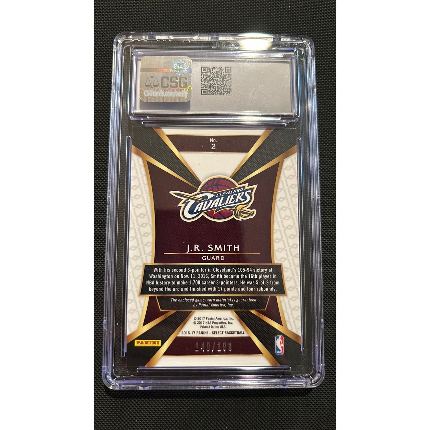 Slab - NBA: J.R. Smith Serial # Jersey Card