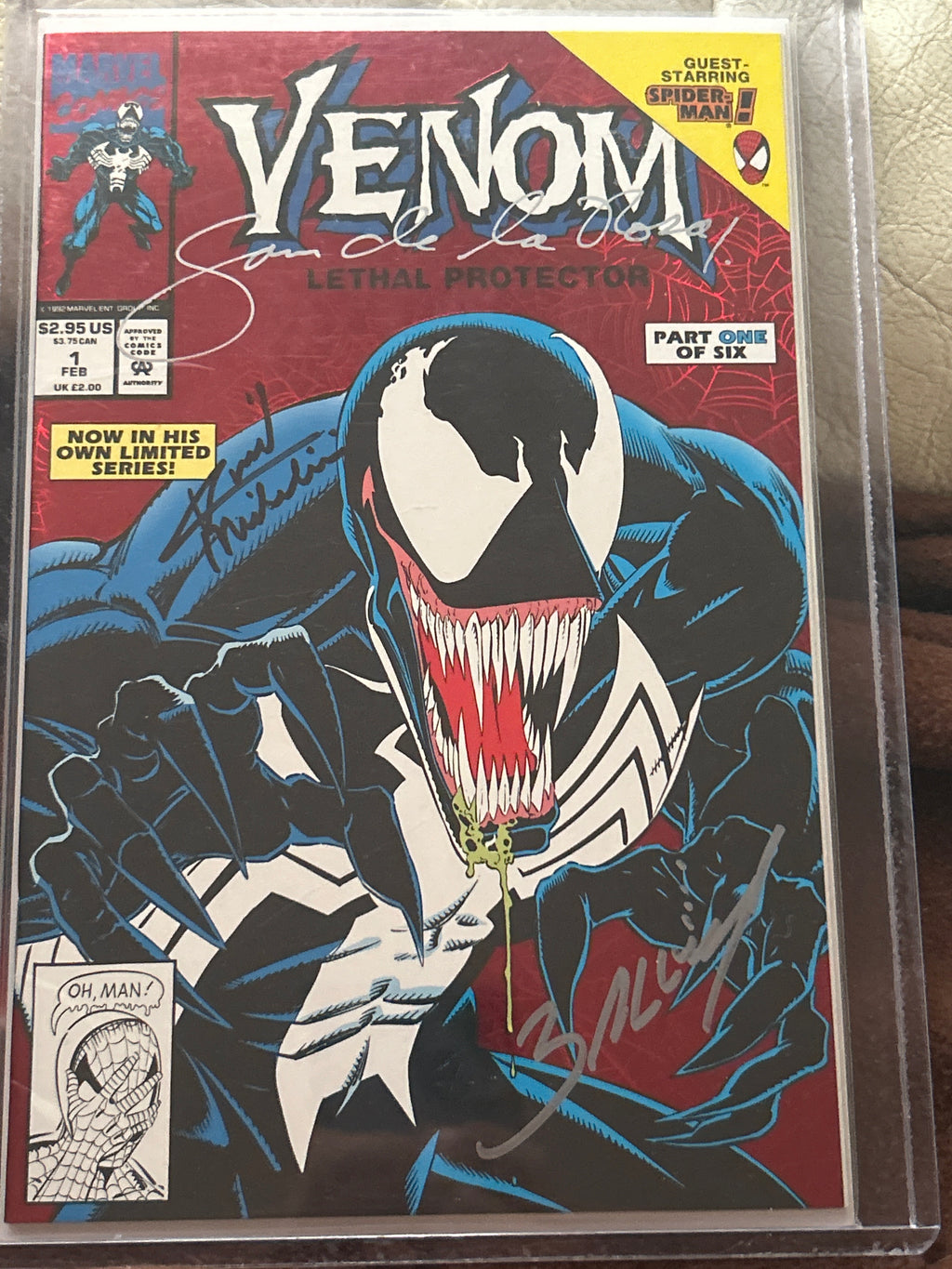 Comic Book: Autographed Venom Lethal Protector #1 (FOIL COVER) - TRIPLE SIGNED by; Sam De La Rosa, Mark Bagley & David Michelinie