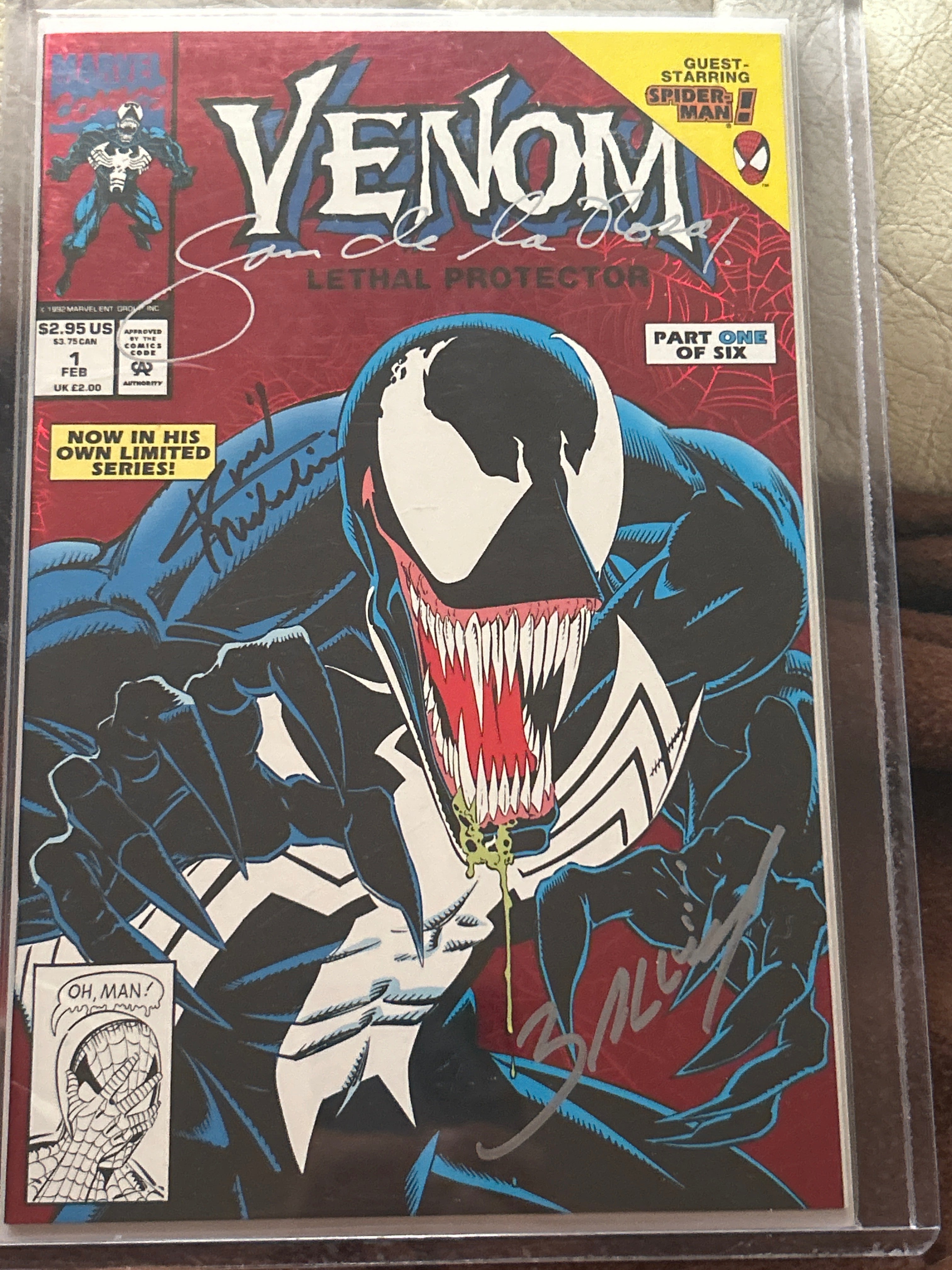Comic Book: Autographed Venom Lethal Protector #1 (FOIL COVER) - TRIPLE SIGNED by; Sam De La Rosa, Mark Bagley & David Michelinie