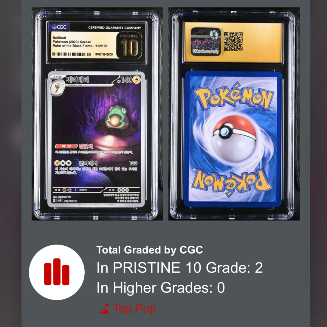 Graded Card: Bellibolt | CGC Pristine 10 | TOP POP