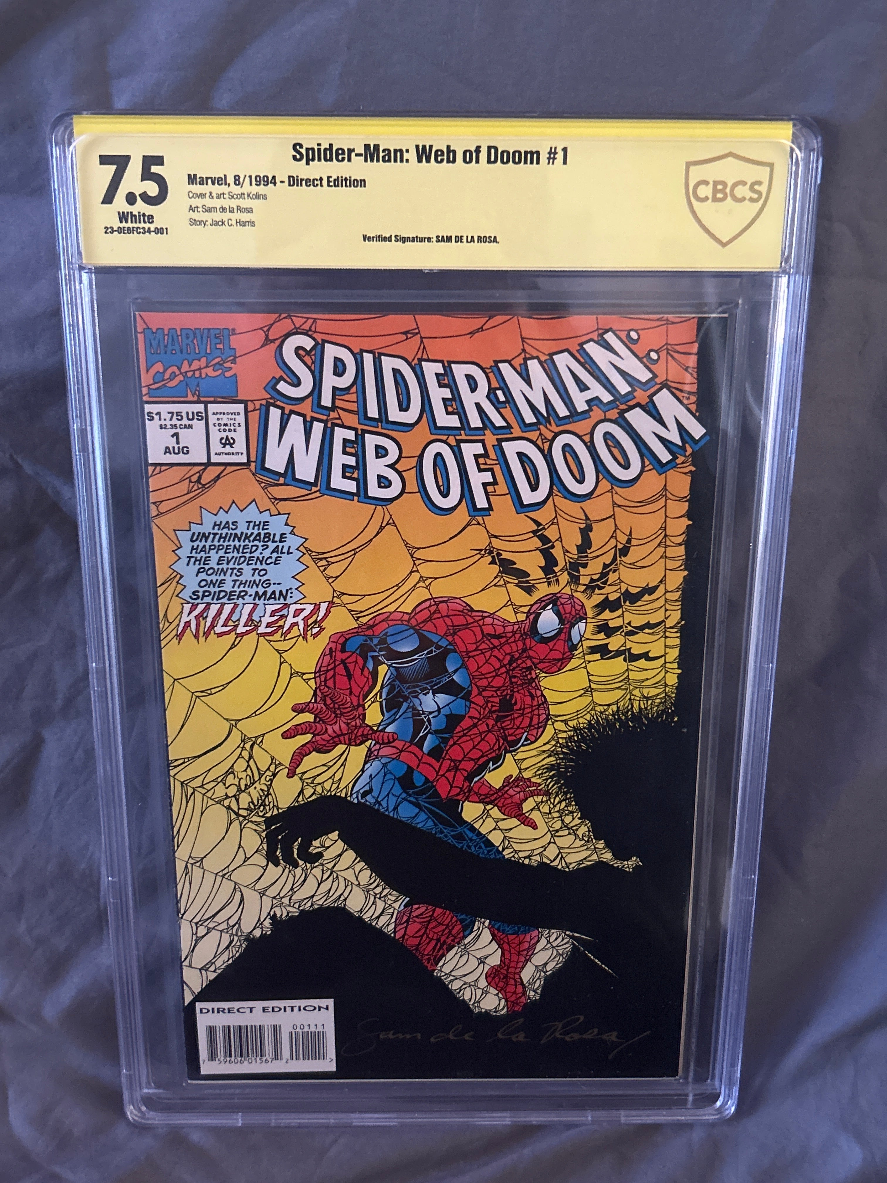Graded Comic Book: Spider-Man Web of Doom #1 | Signed by Sam De La Rosa | CBCS 7.5
