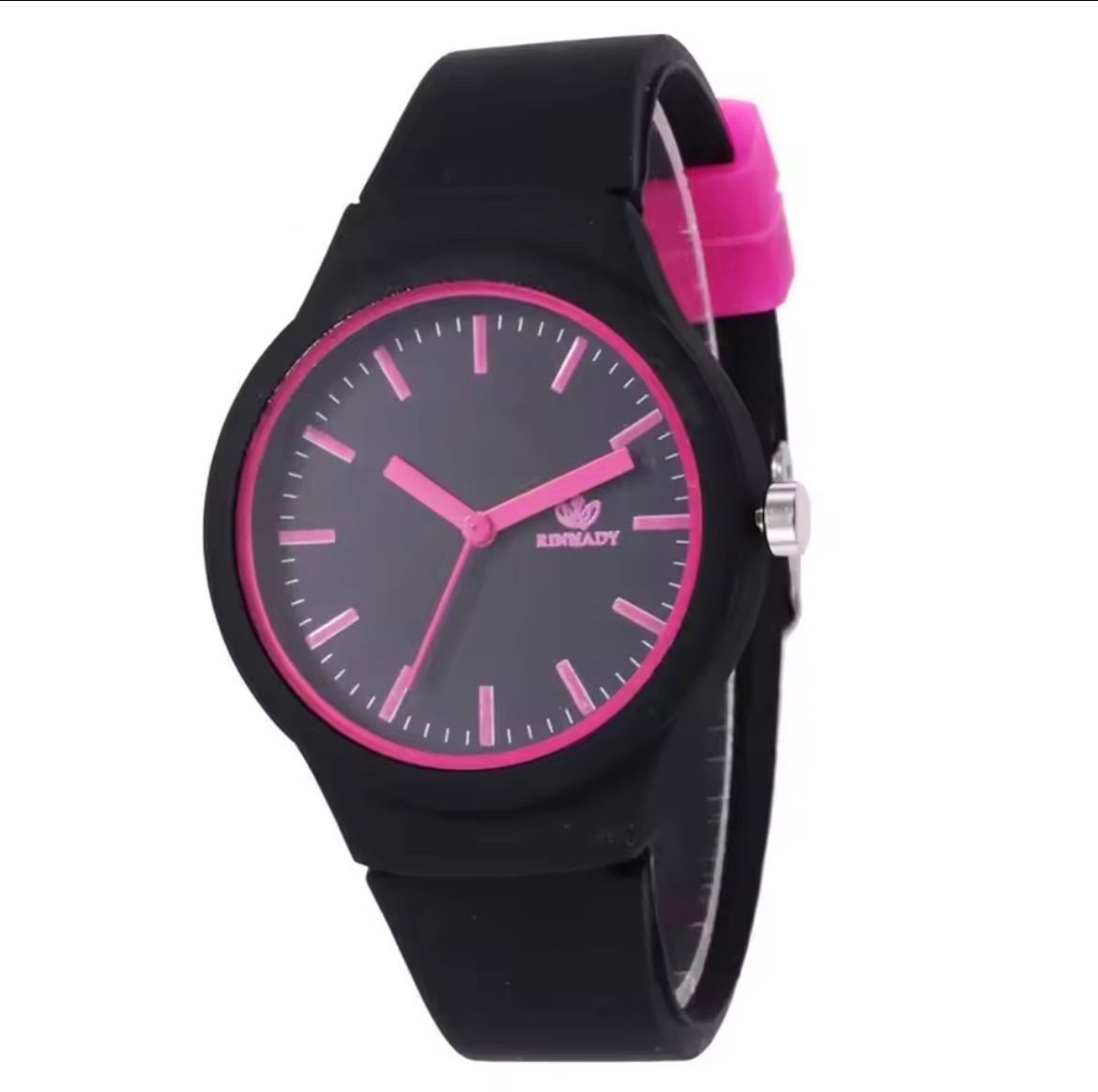 Watch: Rinnandy: Black / Pink Watch w/ Silicone Strap